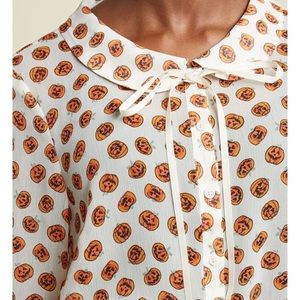 ModCloth Sheer Pumpkin Print Button Down